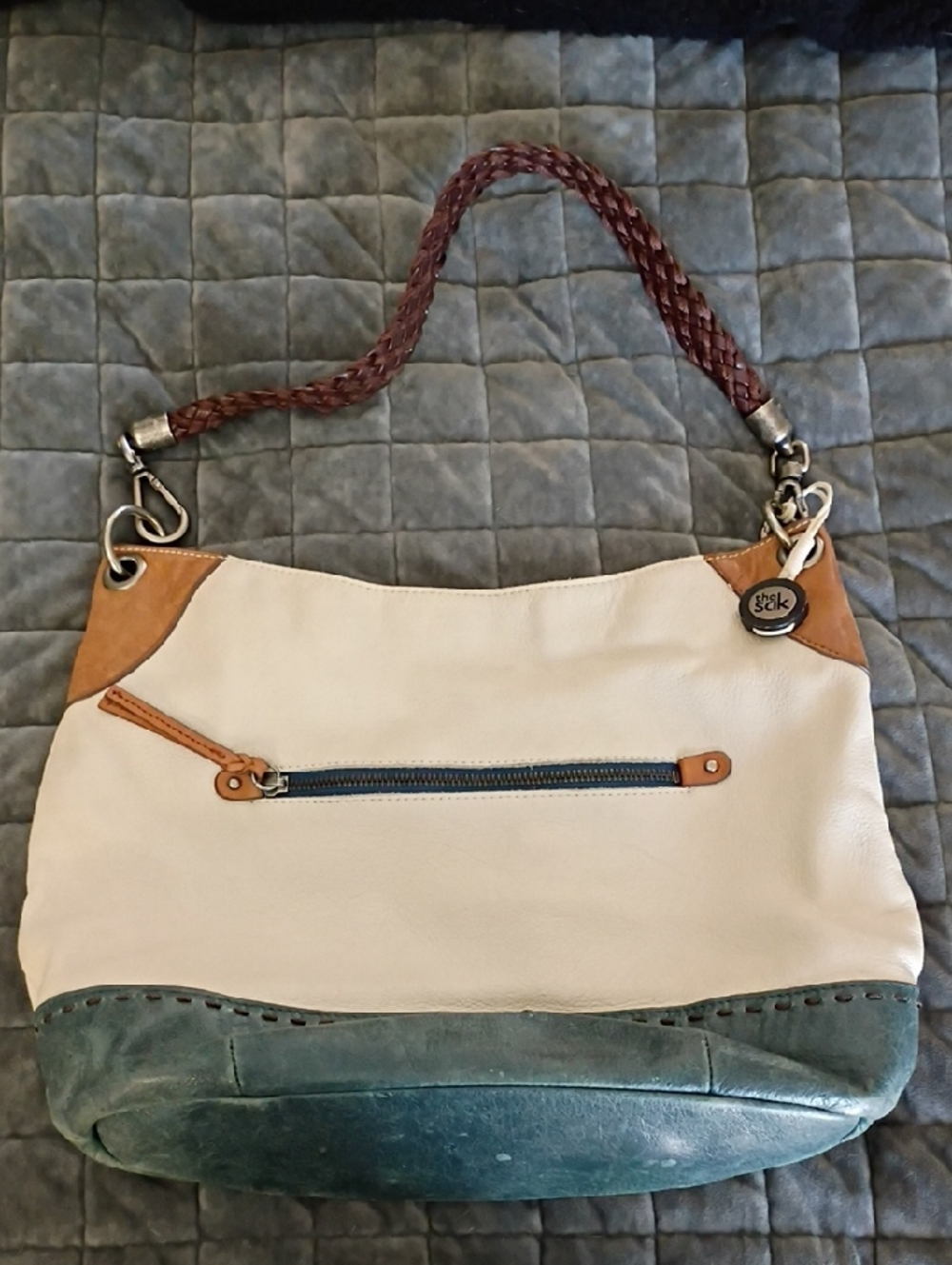 the sak Cream and Teal Leather Hobo Shoulder Bag
